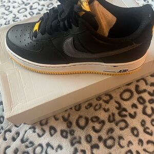 Nike Black and Yellow Air Force 1 Sneakers
